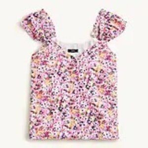 J Crew Cap-sleeve crinkle chiffon top in floral fields